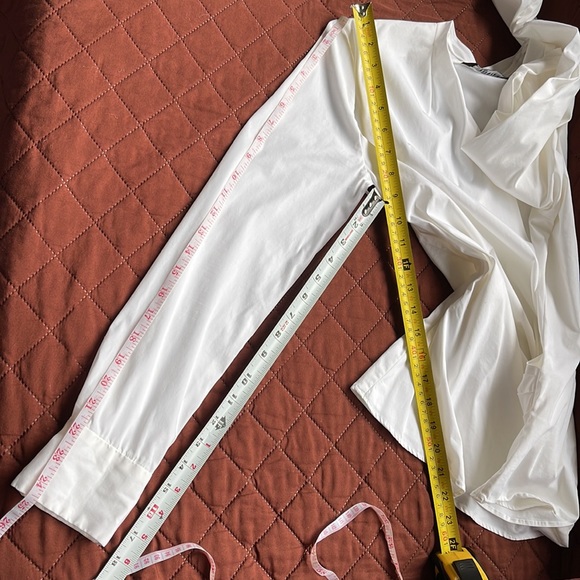 Zara Poplin Off-White Long Sleeve Faux Wrap Side Ruching Blouse Size Large - Picture 4 of 13